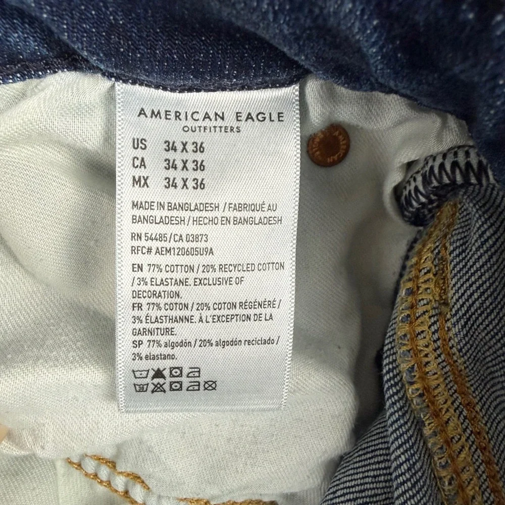 American Eagle Mens Athletic Skinny Jeans Blue 34x36 Tall Distressed Casual
